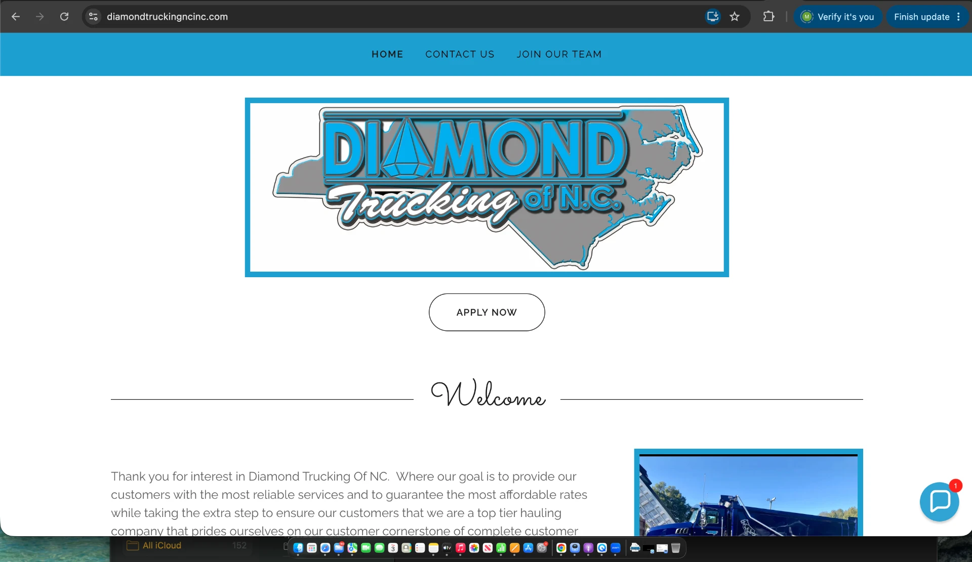 Diamond Trucking Of NC website before the redesign