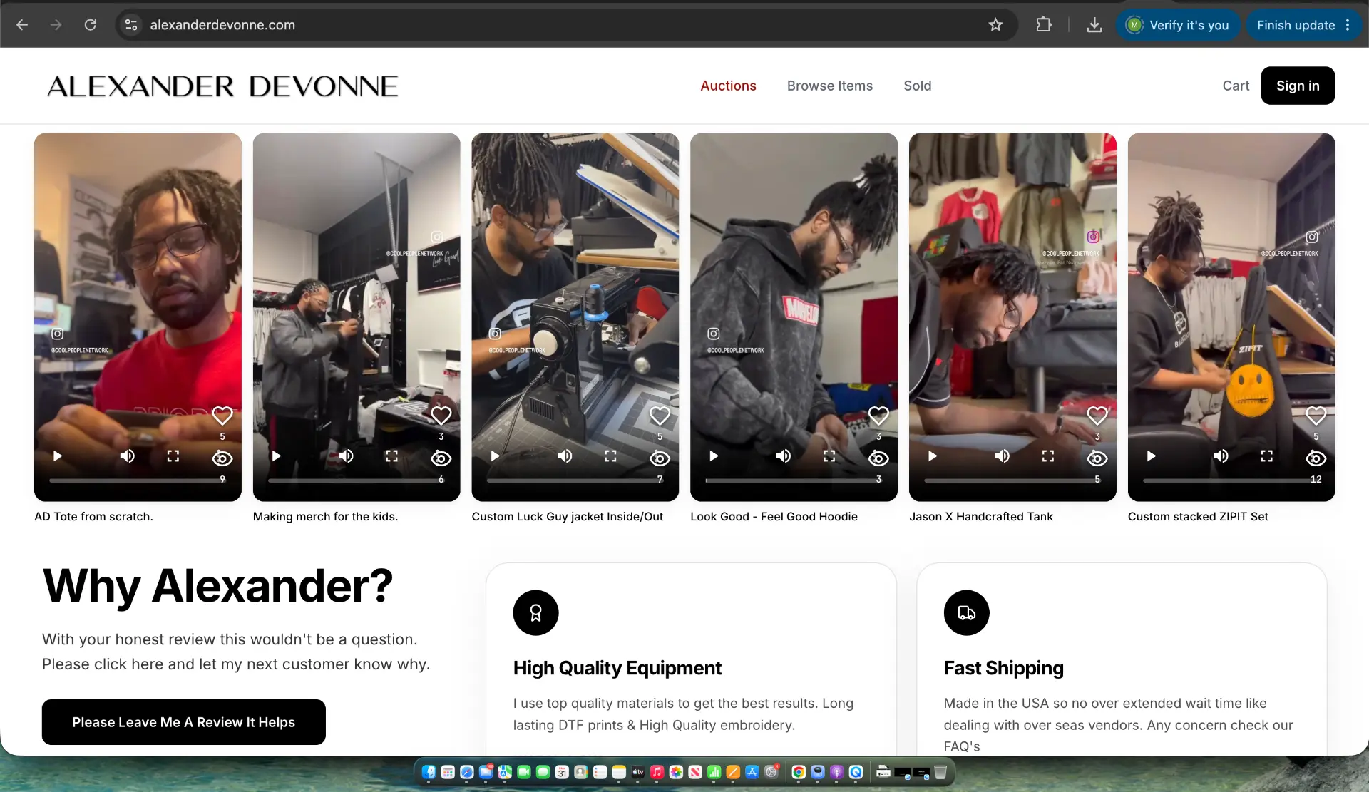 Alexander Devonne website after the DOMAINDR+ redesign
